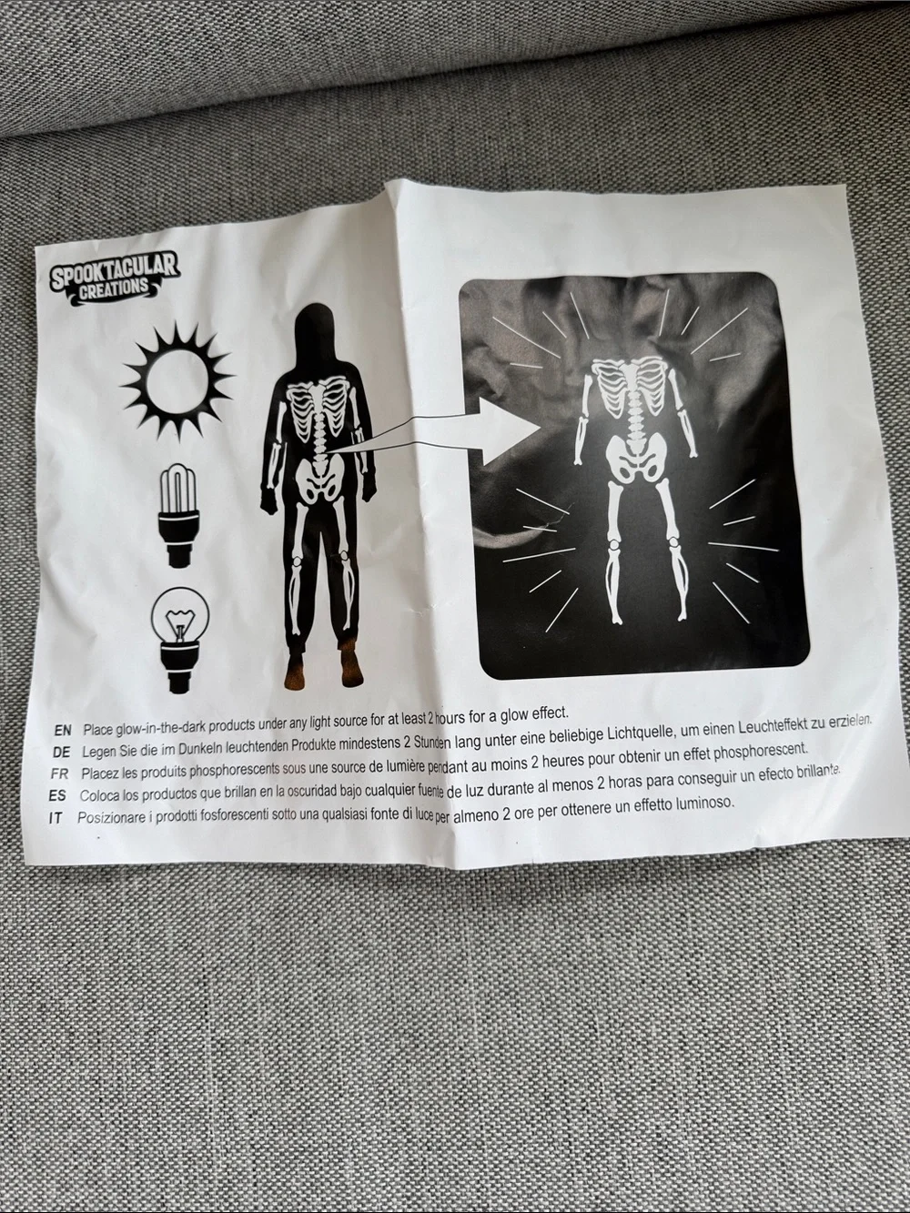 Spectacular creation glows in dark Skullbones Halloween costume small